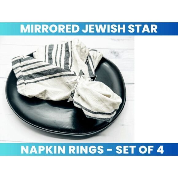 Silver Mirrored Jewish Star Napkin Rings - Picture 3 of 3